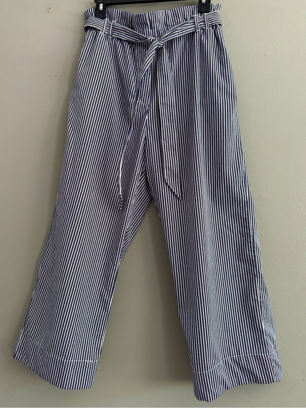 H&M Navy and White Vertical Stripe Paperbag Waist Pants